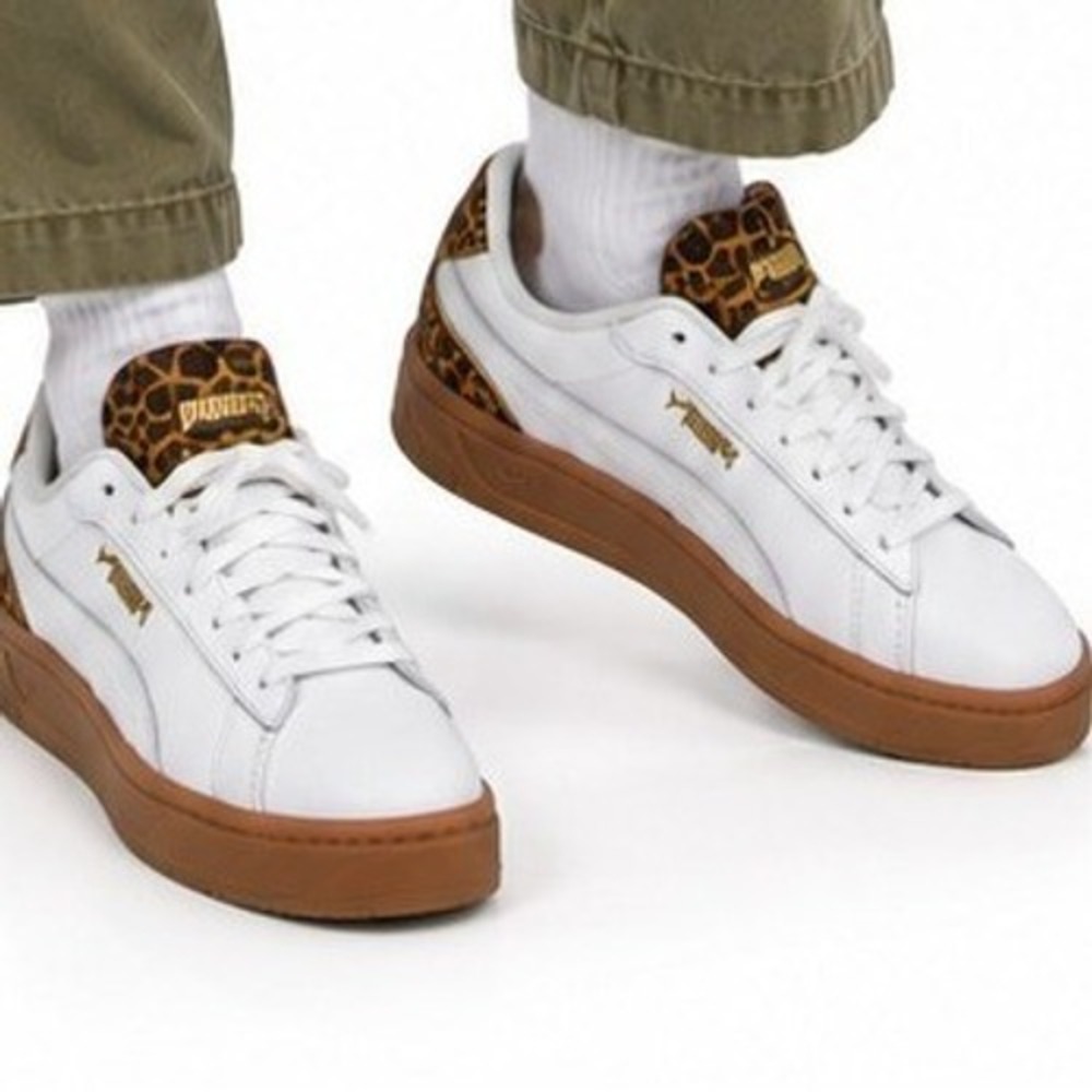 PUMA Club II Era Womens White Leopard Print Gum Sole Sneakers 397447-02